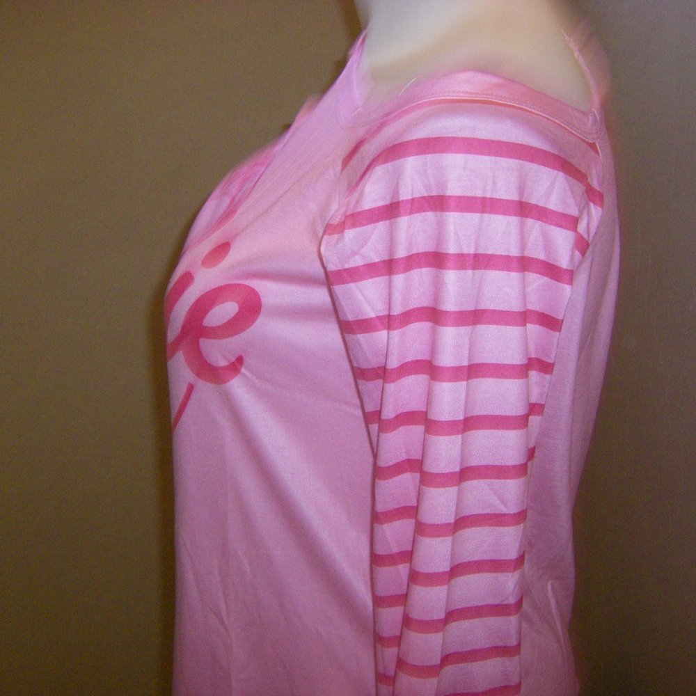 Barbie Come On Let's Go Party Pink Cold Shoulder Knit Top & Earrings Womens Size - Picture 13 of 14